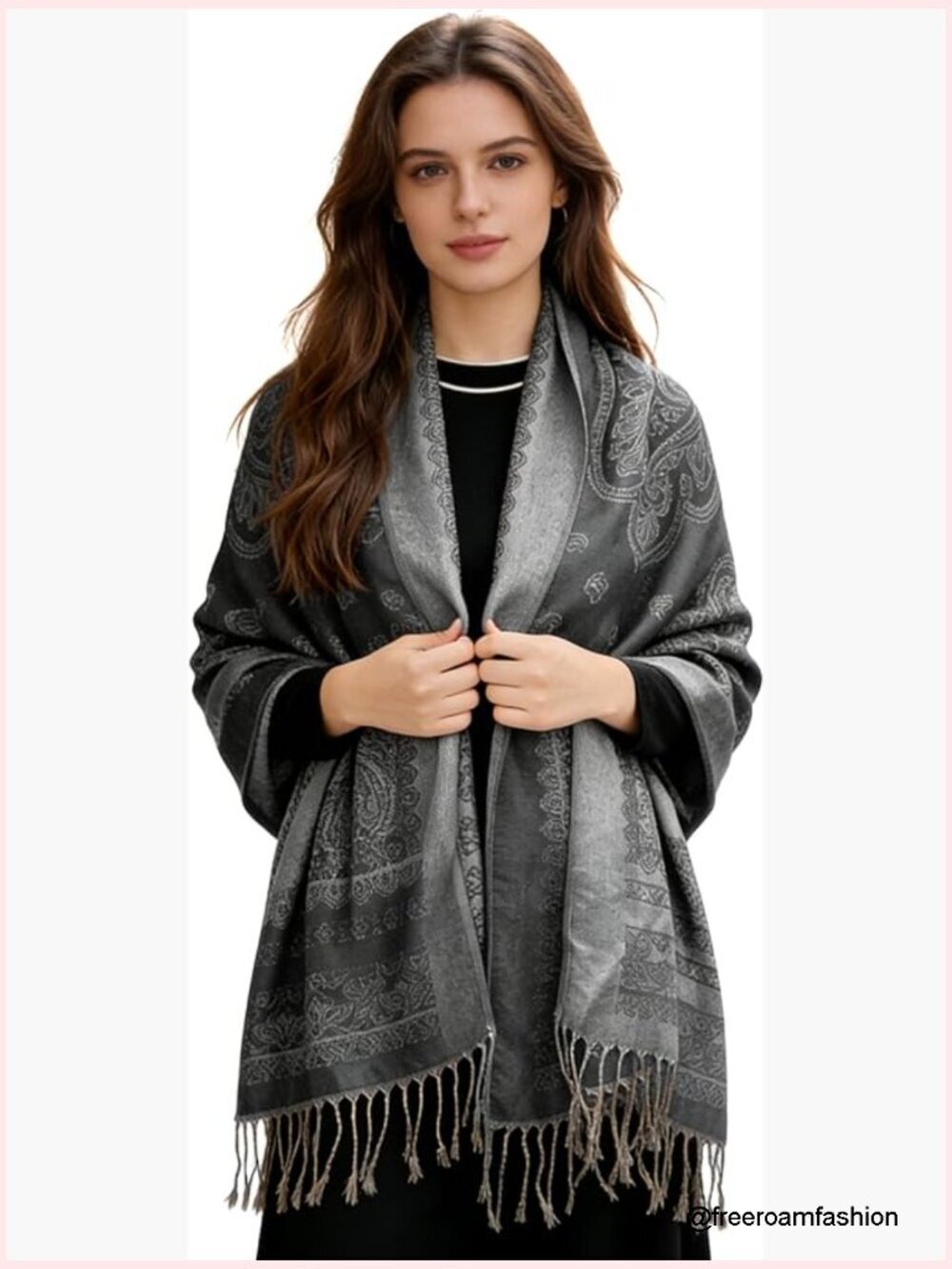 Oversized Paisley Pashmina Scarf, Cashmere Feel Shawl Wrap with Tassel